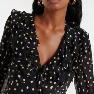 Topshop Black and White Polka Dot Ruffle Long Sleeve Mini Dress Size 2